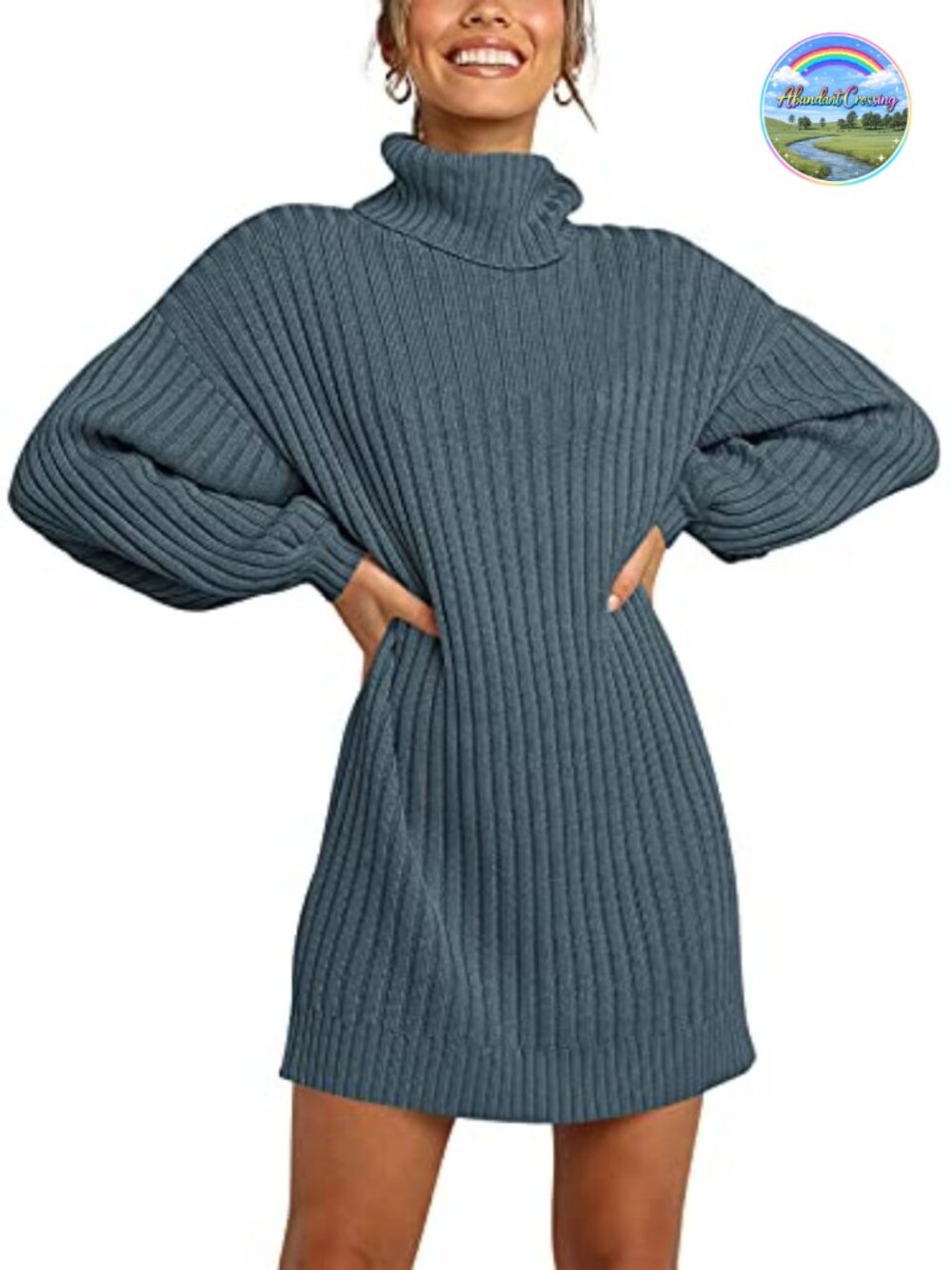 Oversized Cowl Neck Knit Sweater Dress Long Sleeve Casual
